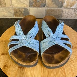 Birkenstock Birki's Blue Metallic Flecks Slides Sandals Shoes Size 38 (7.5)